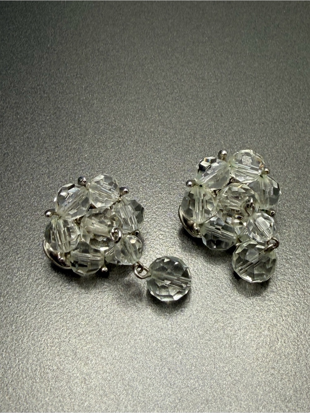 Vintage Clear Crystal Cluster Drop Earrings Kramer